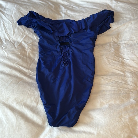 La Blanca Blue Off-Shoulder One Piece Swimsuit - Picture 3 of 6